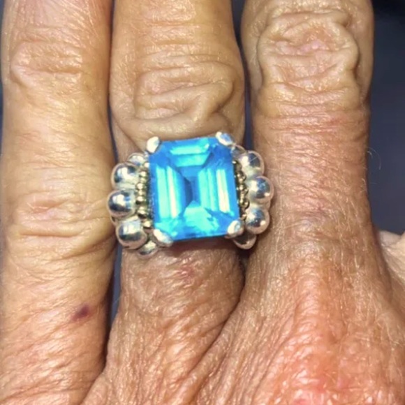 Lagos 925/750 Caviar SS Blue Topaz Ring Signed MINT COND Sz 7 STUNNER BUT SIMPL - Picture 7 of 9